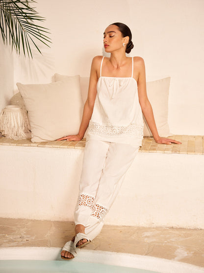 Cotton Pants Set With Lace Panels