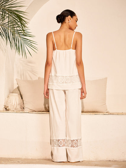 Cotton Pants Set With Lace Panels
