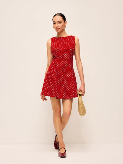 Polka-Dot Sleeveless Tie-Back Dress