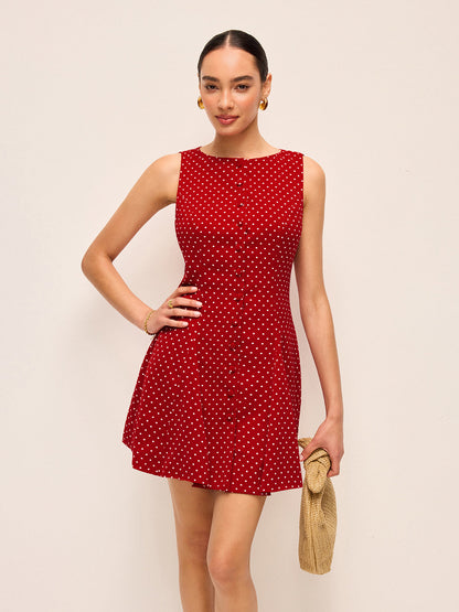Polka-Dot Sleeveless Tie-Back Dress