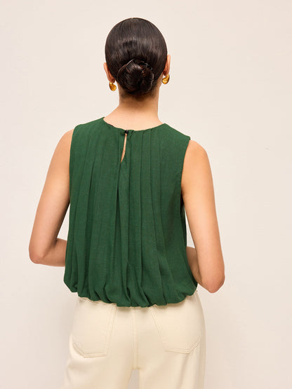 Pleated Cotton & Linen Sleeveless Top