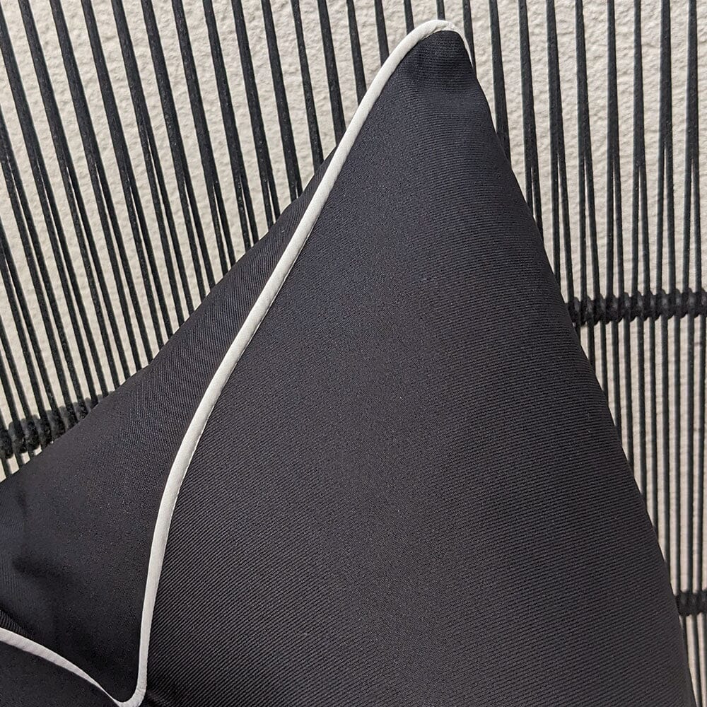 Black Outdoor Cushion with Cream Piping - 43 x 43cm