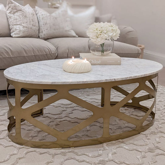 Brantley Premium Geometric Marble & Bronze Coffee Table