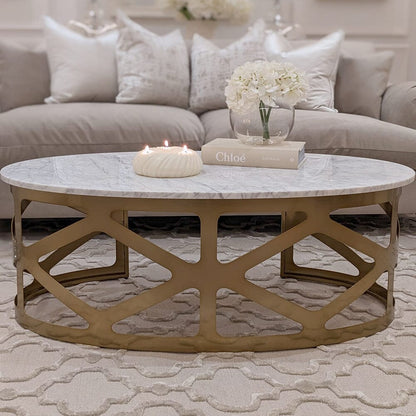 Brantley Premium Geometric Marble & Bronze Coffee Table