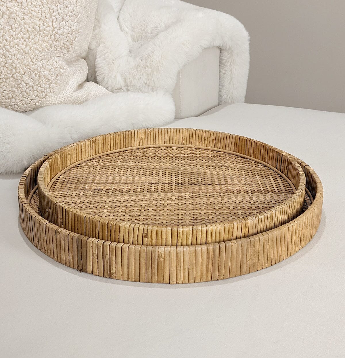 Bree Set of 2 Natural Rattan Round Trays
