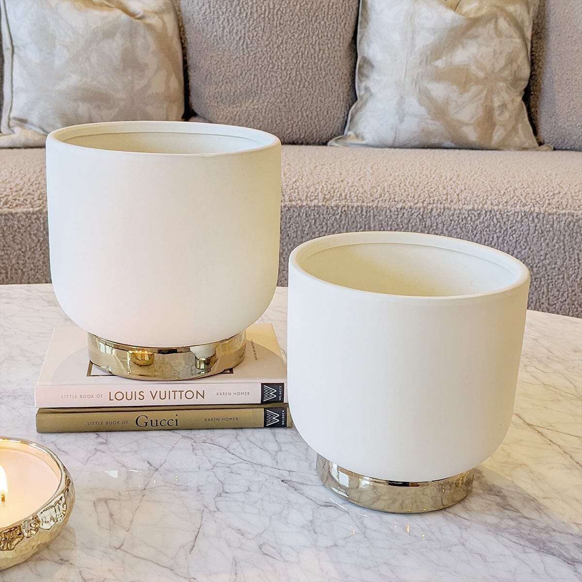 Cinzia Large Ceramic White & Gold Planter