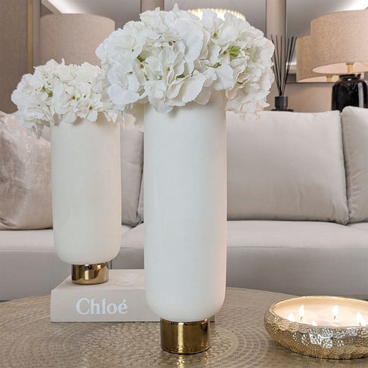 Cinzia Large Ceramic White & Gold Vase