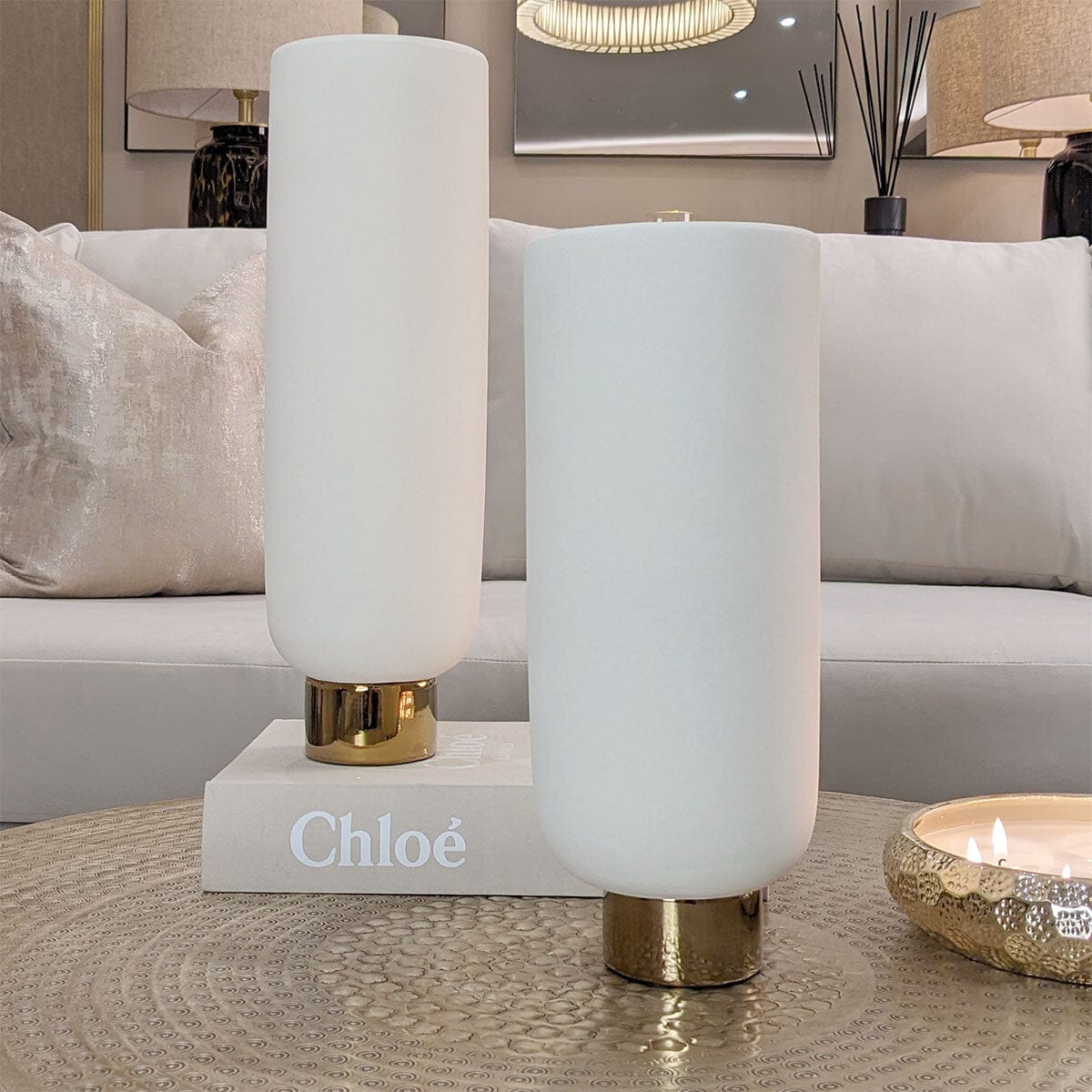 Cinzia Large Ceramic White & Gold Vase
