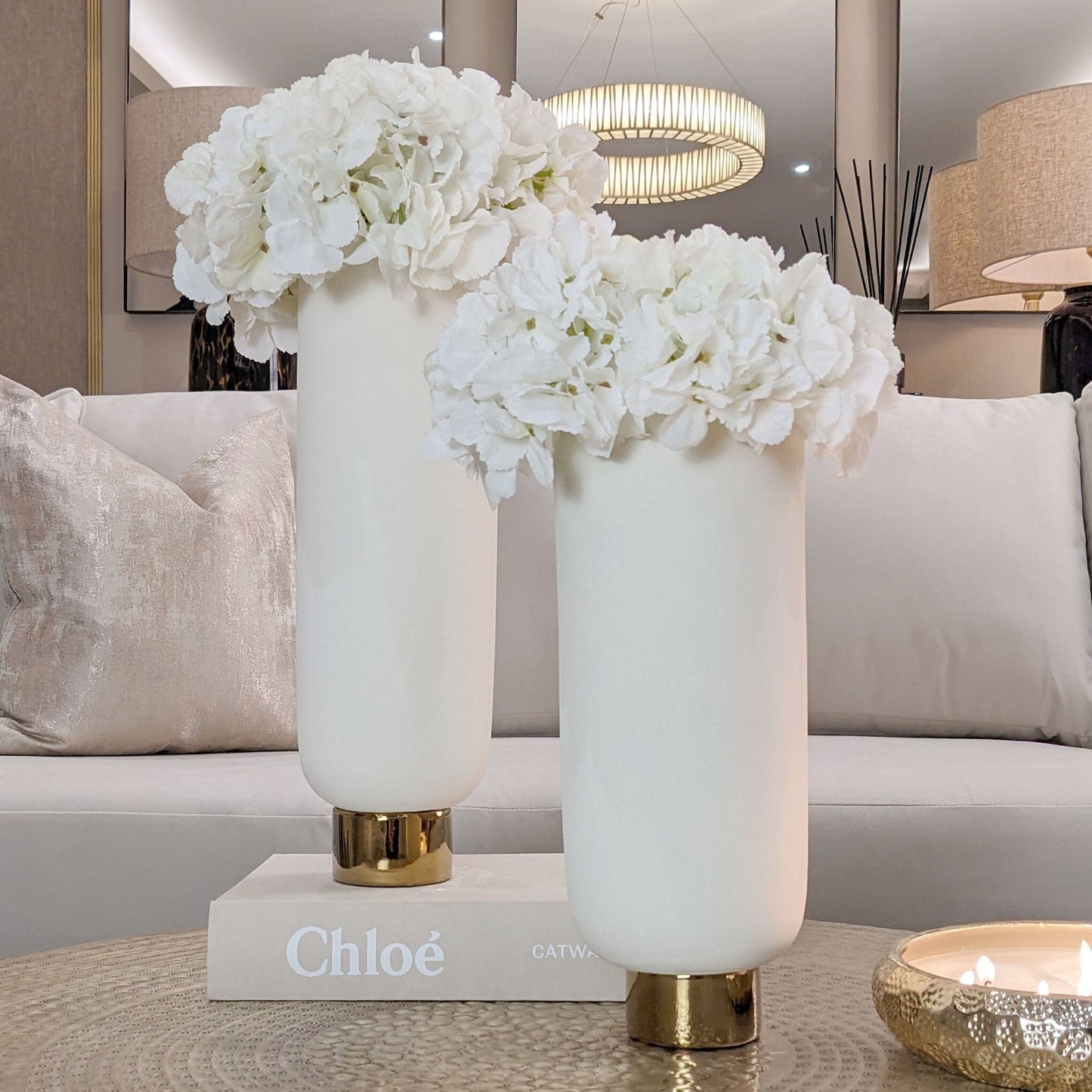 Cinzia Large Ceramic White & Gold Vase