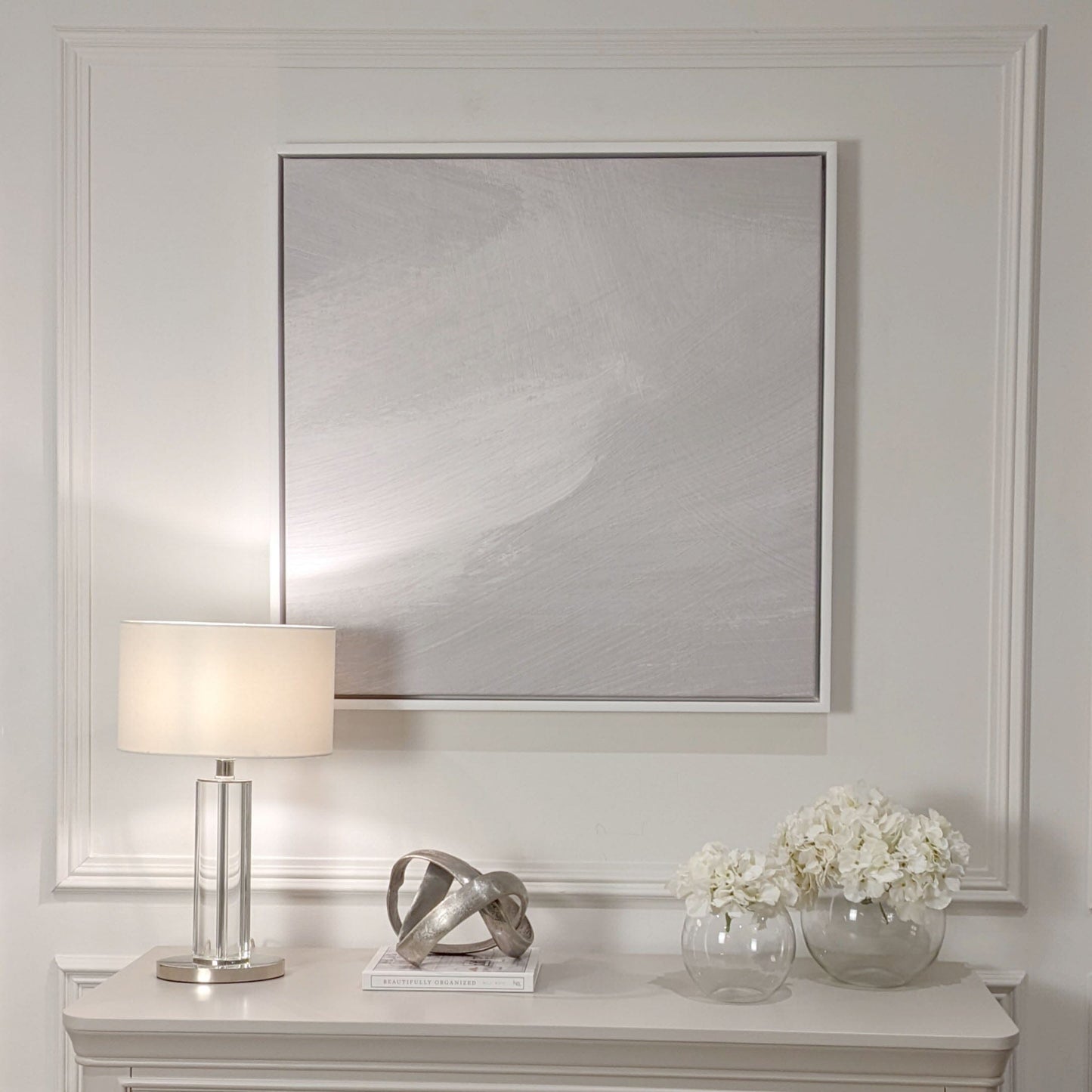In Stock - Aurelie Neutral Abstract Canvas Wall Art - 80 x 80cm - White Frame