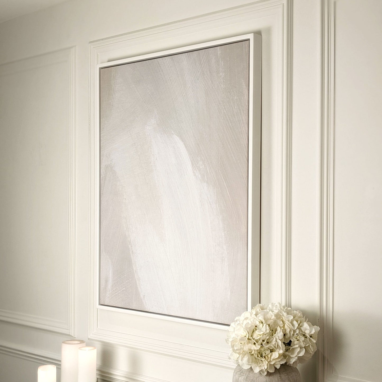 In Stock - Aurelie Neutral Abstract Canvas Wall Art - 80 x 80cm - White Frame