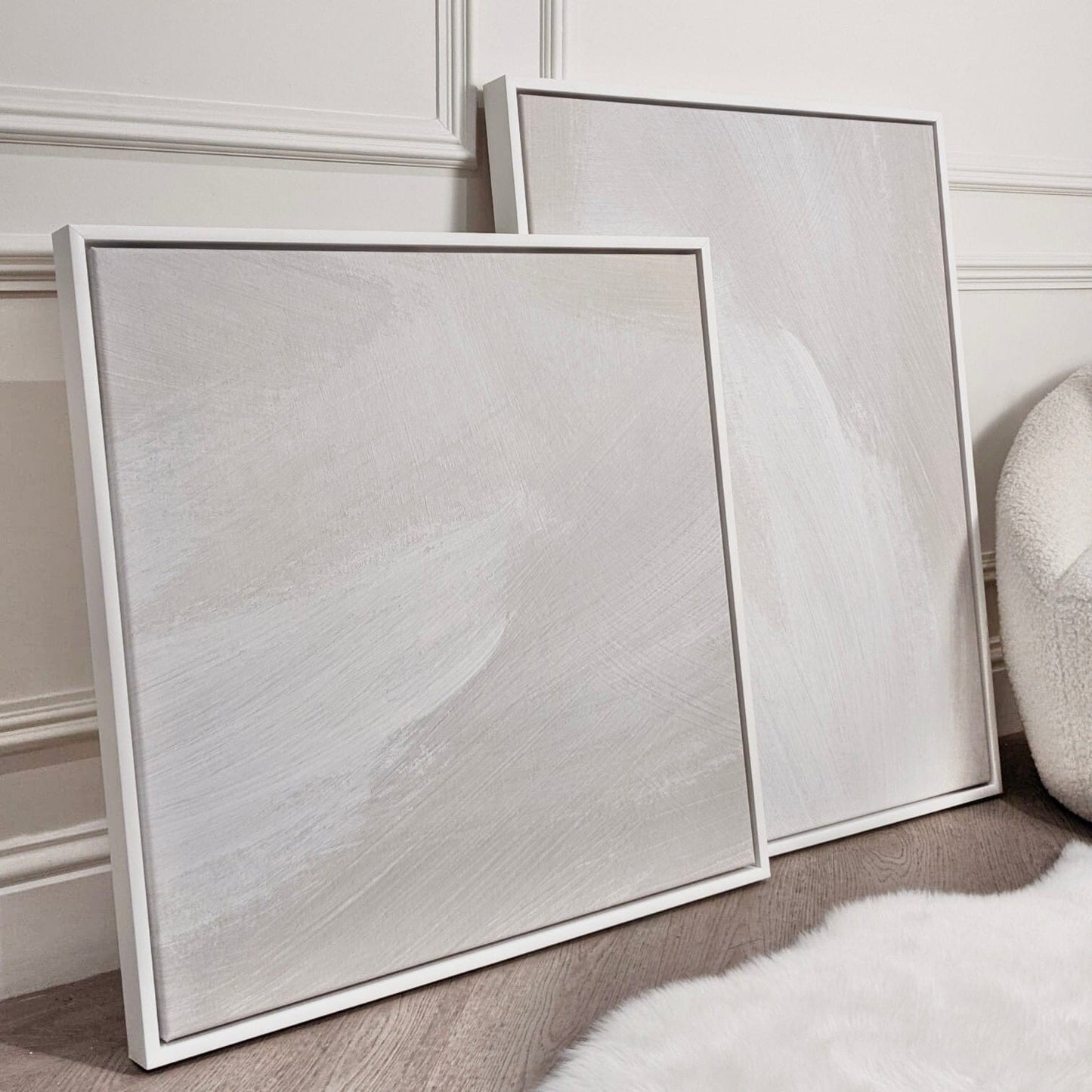 In Stock - Aurelie Neutral Abstract Canvas Wall Art - 80 x 80cm - White Frame