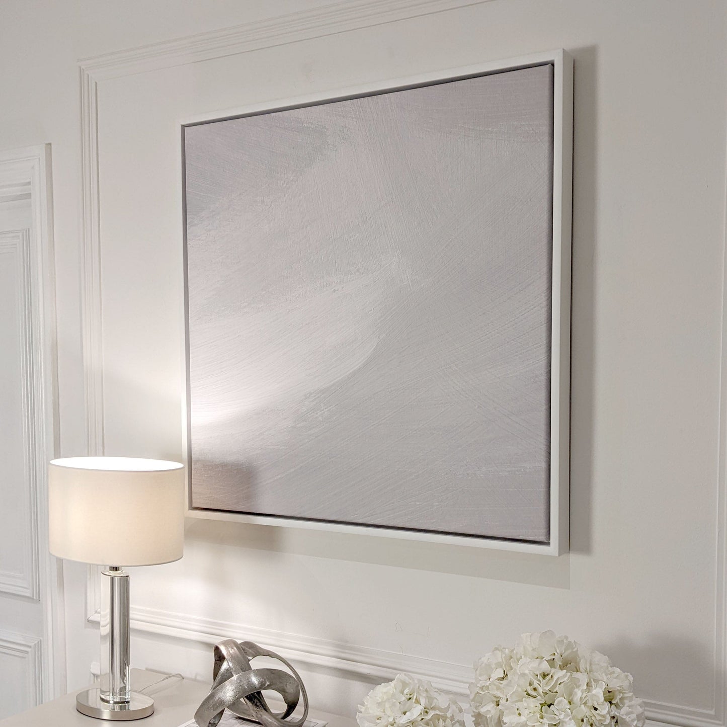 In Stock - Aurelie Neutral Abstract Canvas Wall Art - 80 x 80cm - White Frame