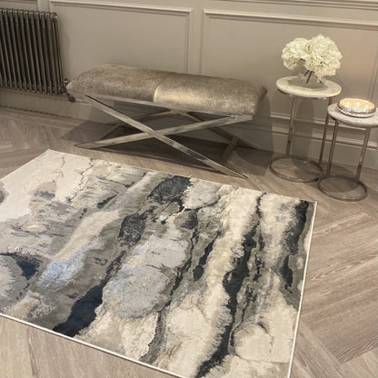 In Stock - Glacial Cream & Grey Marble Wash Velvet Rug - 200 x 290cm