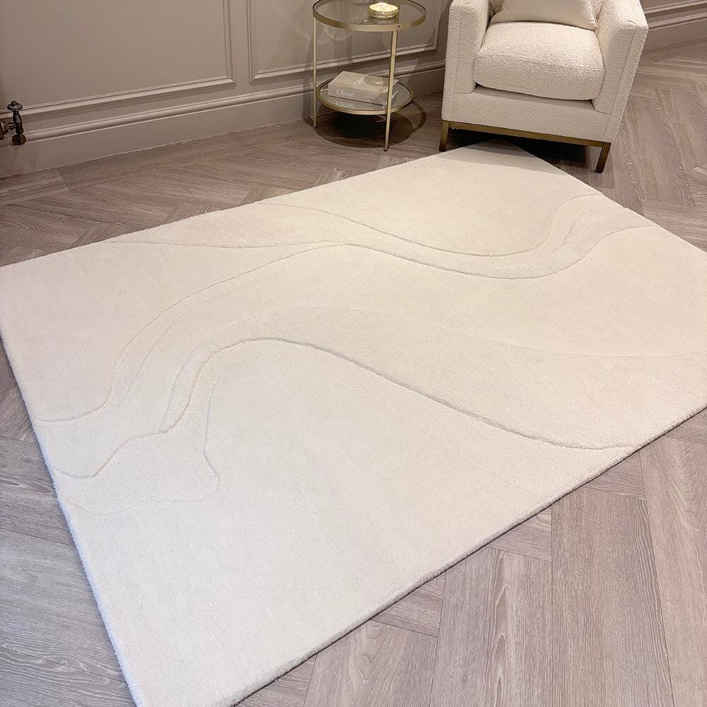 In Stock - Soreya Cream Wool Abstract Patterned Rug - 120X170cm