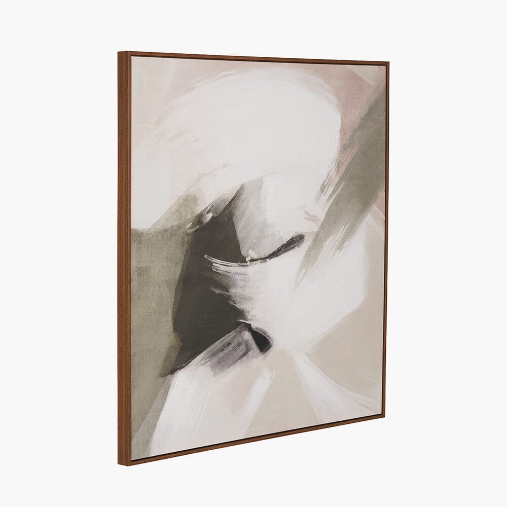 Cosima Monochrome Abstract Square Canvas Wall Art with Oak Effect Frame