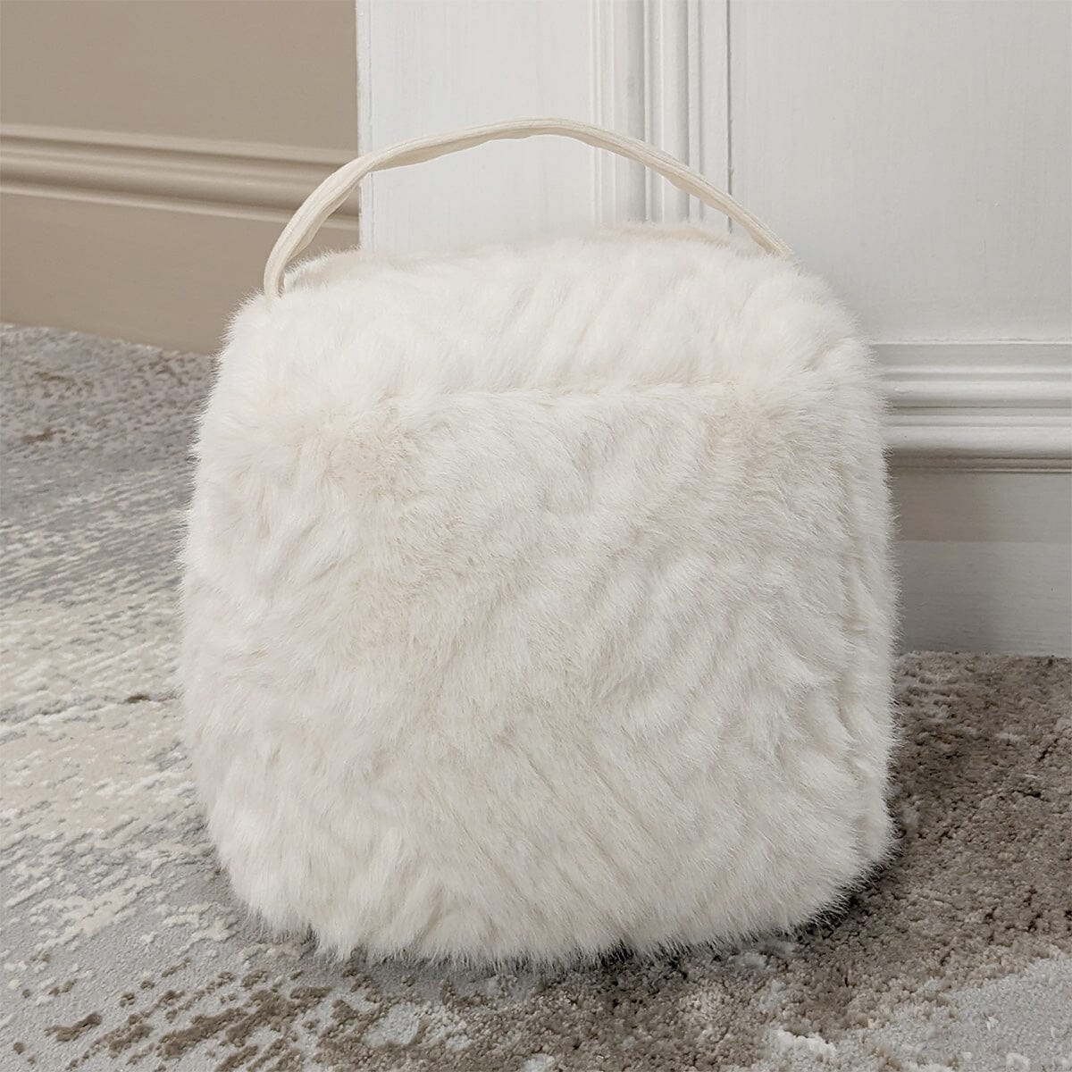 Cream Faux Fur Geometric Door Stop