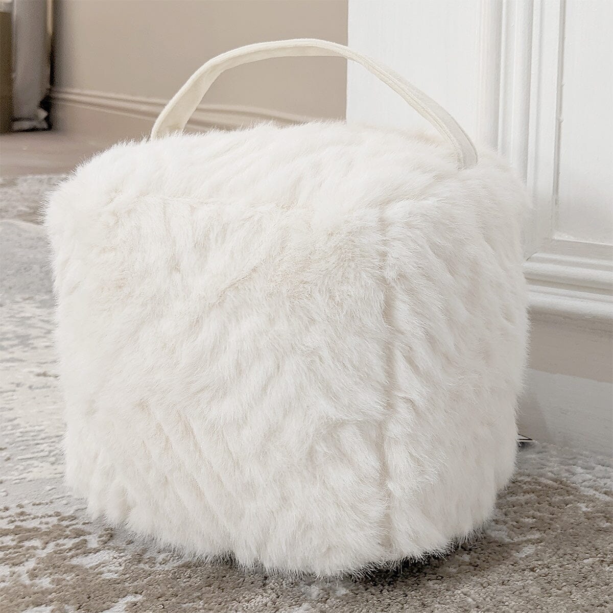 Cream Faux Fur Geometric Door Stop