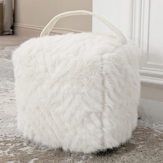 Cream Faux Fur Geometric Door Stop