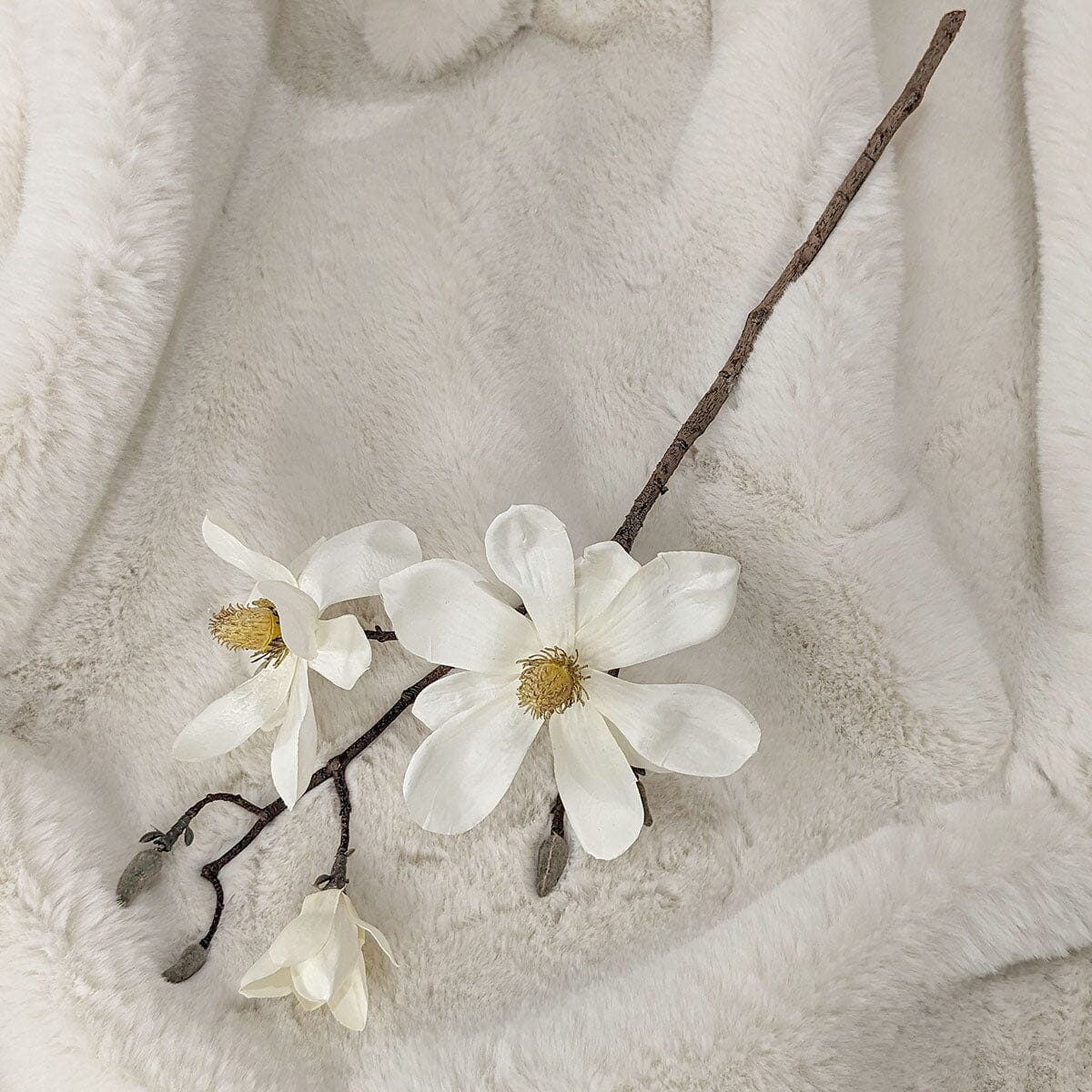 Cream Faux Magnolia Branch Single Stem Floral