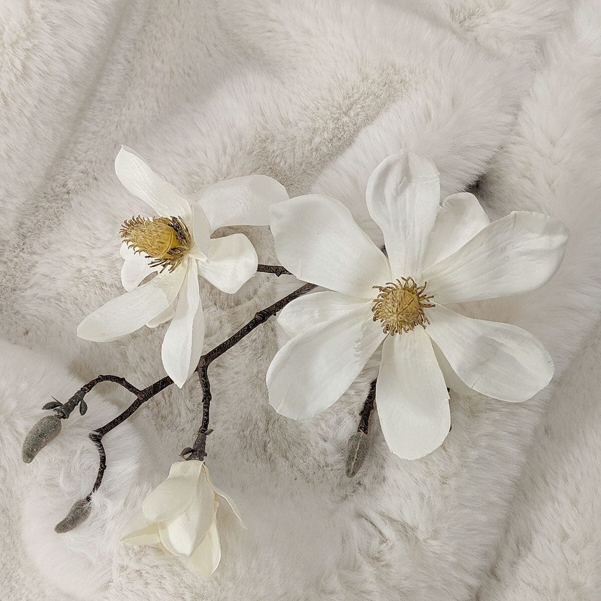 Cream Faux Magnolia Branch Single Stem Floral