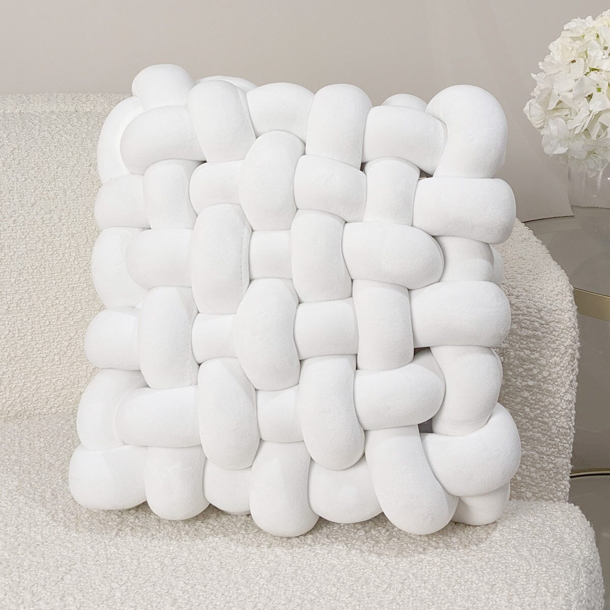 Cream Looped Weaved Effect Decorative Cushion