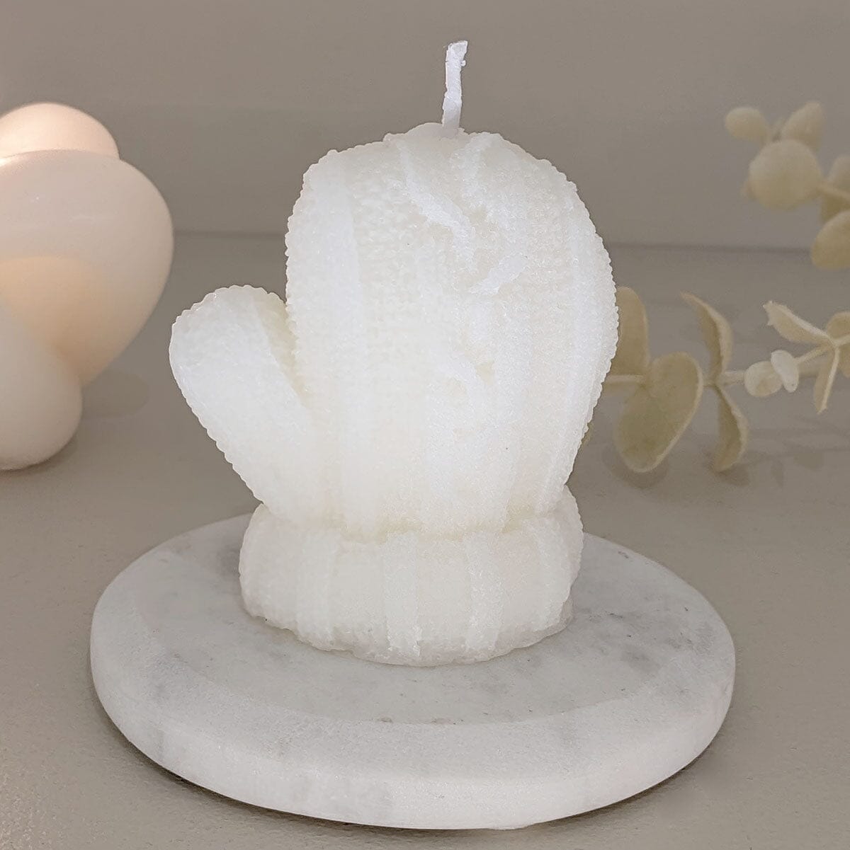 Cream Mini Knitted Mitten Decorative Candle