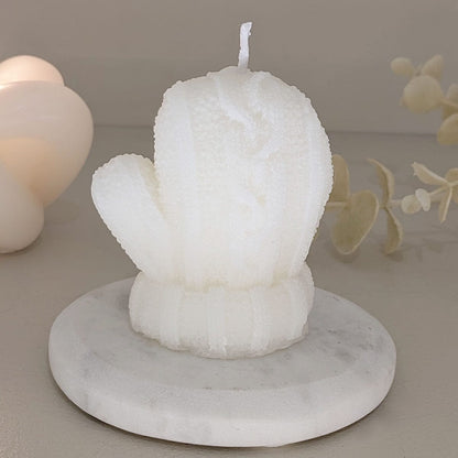Cream Mini Knitted Mitten Decorative Candle