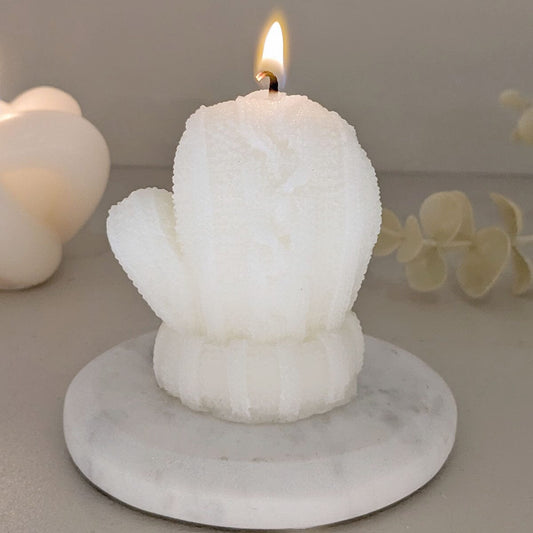 Cream Mini Knitted Mitten Decorative Candle