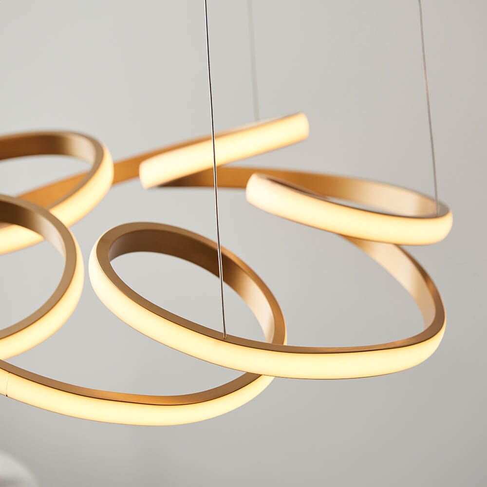 In Stock - Demure Gold Satin Spiral LED Pendant Ceiling Light