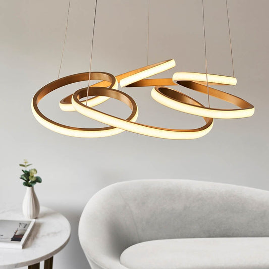 In Stock - Demure Gold Satin Spiral LED Pendant Ceiling Light