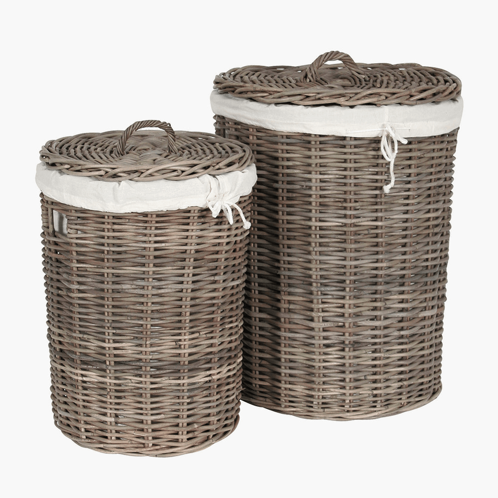 Draydon Round Wicker & Linen Baskets - Set of 2