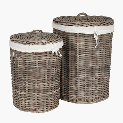 Draydon Round Wicker & Linen Baskets - Set of 2
