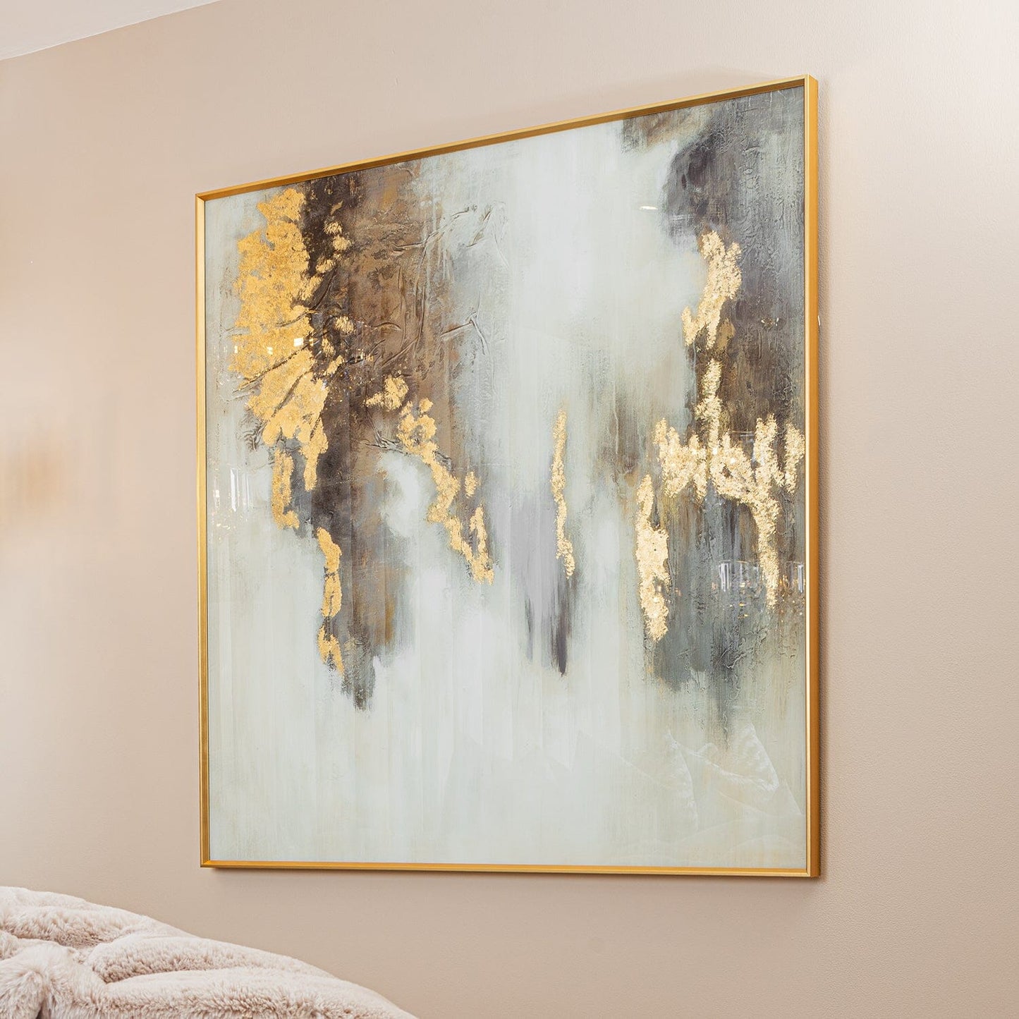 Estela Metallic Gold Abstract Glass Print Wall Art