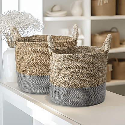 Eva Two Toned Natural & Grey Baskets - Set of 2