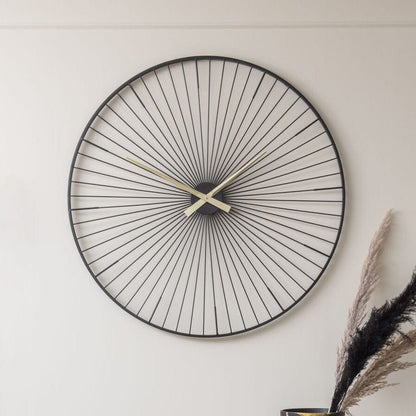 Fern Black & Gold Metal Wall Clock