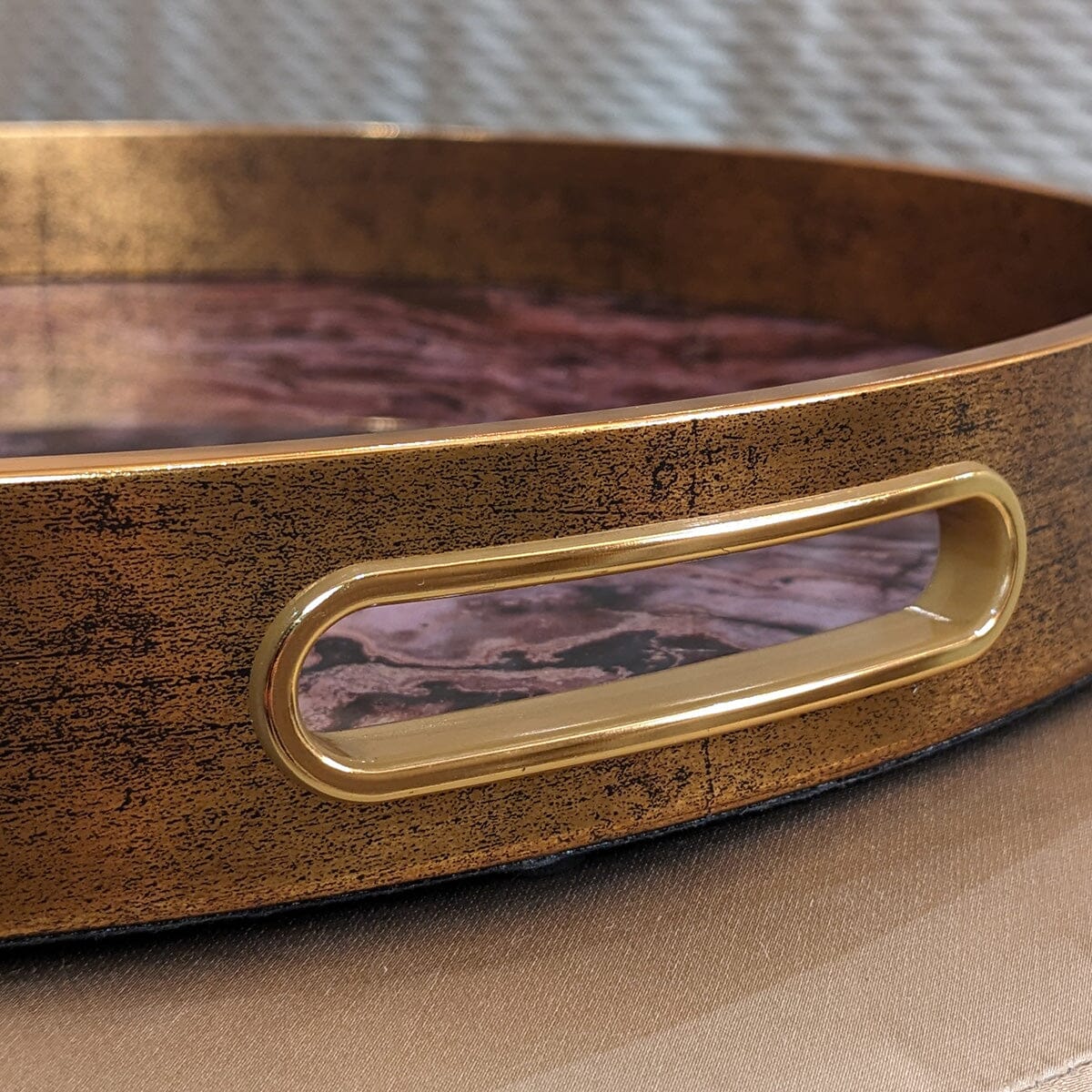 Gnache Bronze & Burgundy Round Marble Effect Decorative Tray