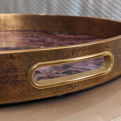 Gnache Bronze & Burgundy Round Marble Effect Decorative Tray