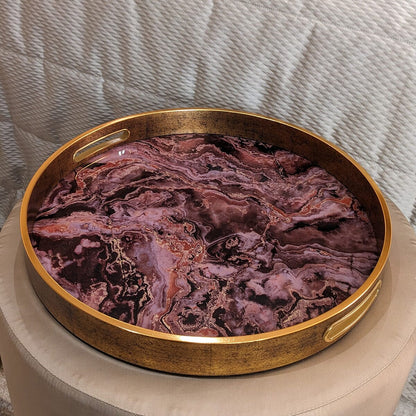 Gnache Bronze & Burgundy Round Marble Effect Decorative Tray