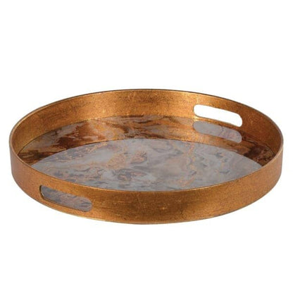 Gnache Bronze & Burgundy Round Marble Effect Decorative Tray