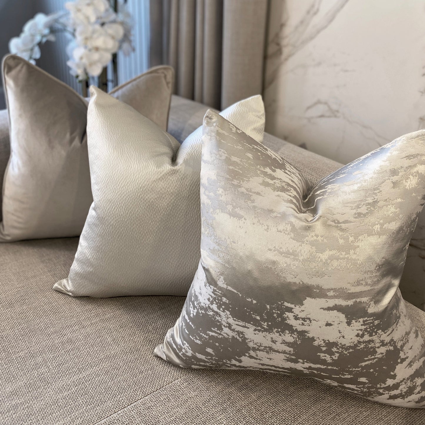 Hailes Platinum Marble Effect Cushion - 50 x 50cm