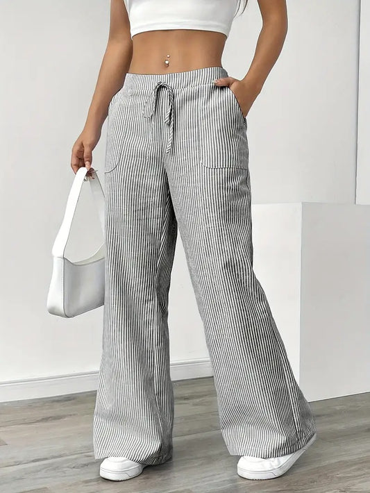 Casual Striped Print Wide Leg Pants