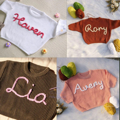 Personalized Hand embroidered Name Baby Sweater