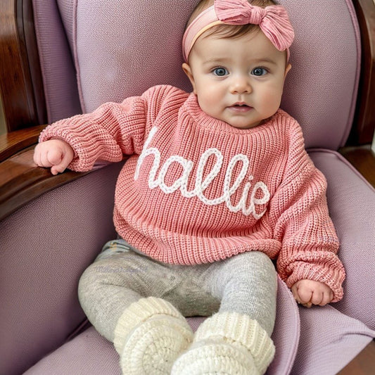 Personalized Hand embroidered Name Baby Sweater