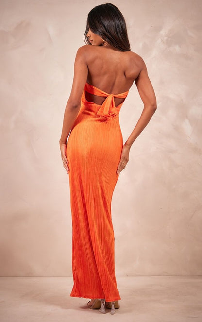 Multi Floral Print Plisse Bandeau Cowl Back Maxi Dress