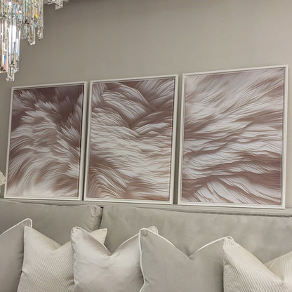In Stock - Aquaria Heavenly Feather Neural Framed Wall Art - Set of 3 - 60 x 80cm