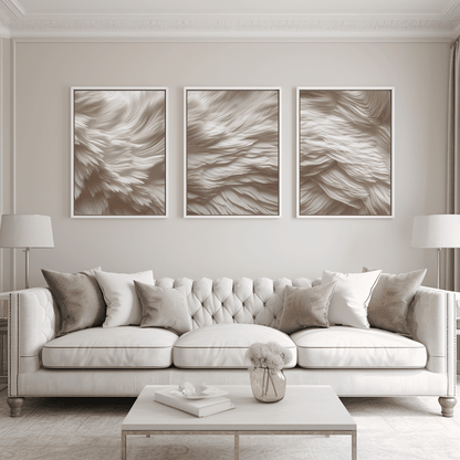 In Stock - Aquaria Heavenly Feather Neural Framed Wall Art - Set of 3 - 60 x 80cm