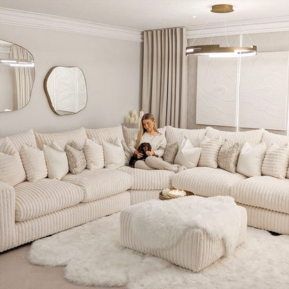 In Stock - Aspen Cream Chunky Ribbed Sofa Range - Large Corner Sofa