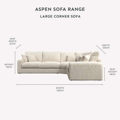 In Stock - Aspen Cream Chunky Ribbed Sofa Range - Large Corner Sofa