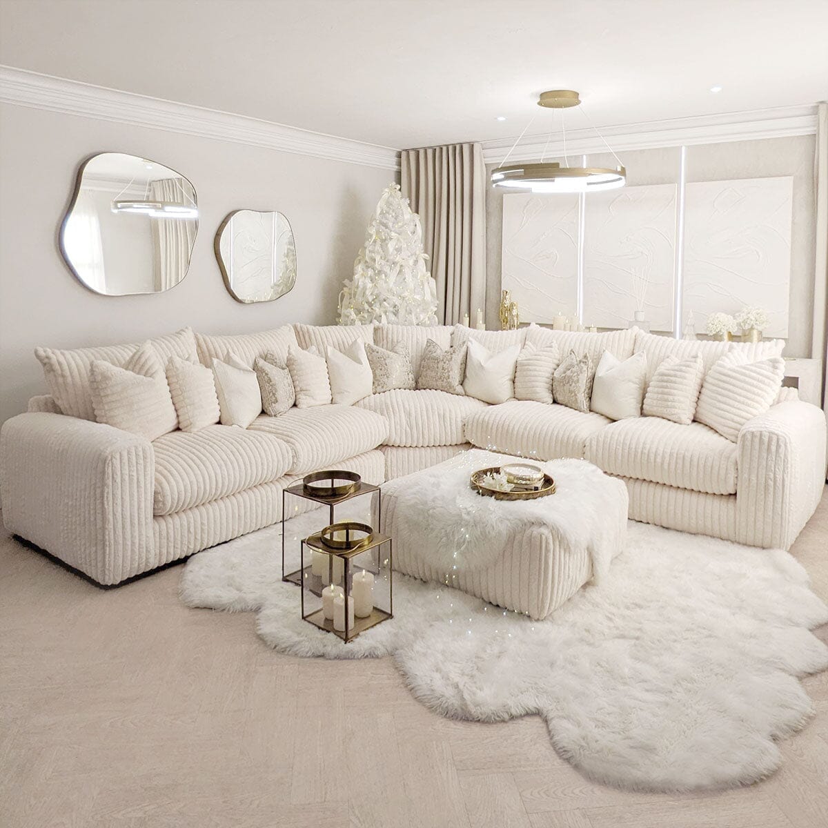 In Stock - Aspen Cream Chunky Ribbed Sofa Range - Large Corner Sofa